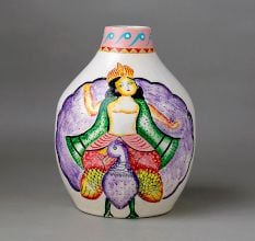 Handcrafted Ceramic Kalighat Kartikeya Folk Art Decorative Vase